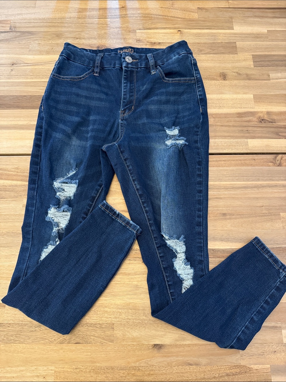 Rue21 Dark Blue Distressed Skinny Jeans - Size  8 Curvy